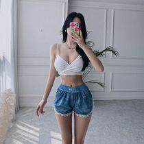 Dudu point Han Shang Korean ins bikini small chest high waist split sexy swimsuit Women summer hot spring belly swimsuit