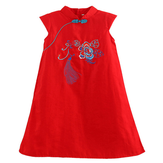 Children's cheongsam spring and summer little girl red dress fashionable girl Chinese style princess improved thin performance costume