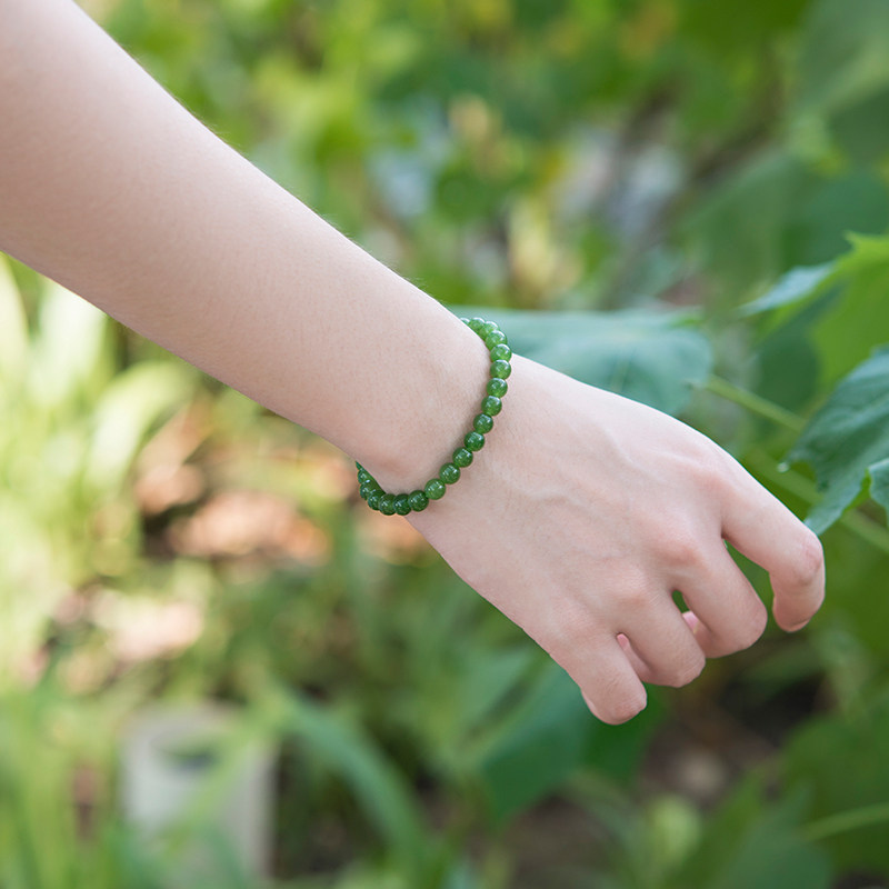 Elegant and elegant Hetian jade hand jasper bracelet round beads female high-end light luxury niche design gift for mother