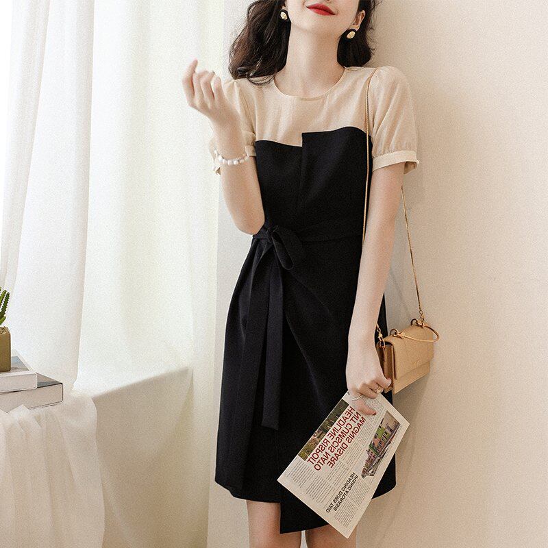 SNICYKER chic dress women's design sense niche French temperament high-end summer new light luxury little black dress