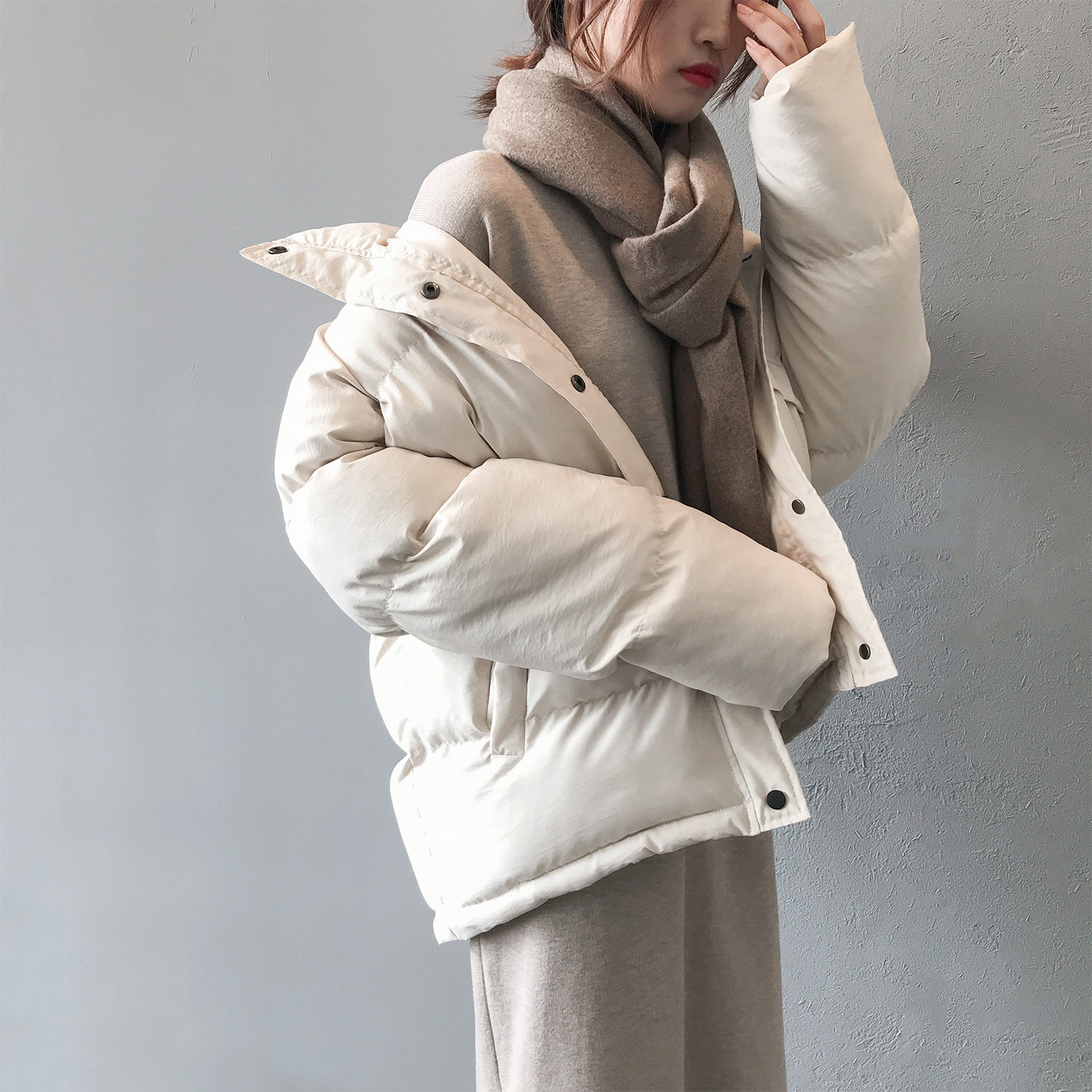 Down jacket Women's winter 2021 New Korean version Neckline Loose Cotton Clothing Warm short Thickened Bread for Women