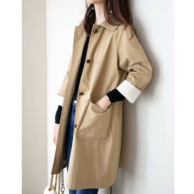 SNICYKER2022 years Spring new high end medium long version temperament Korean wind chic card its color windcoat jacket woman