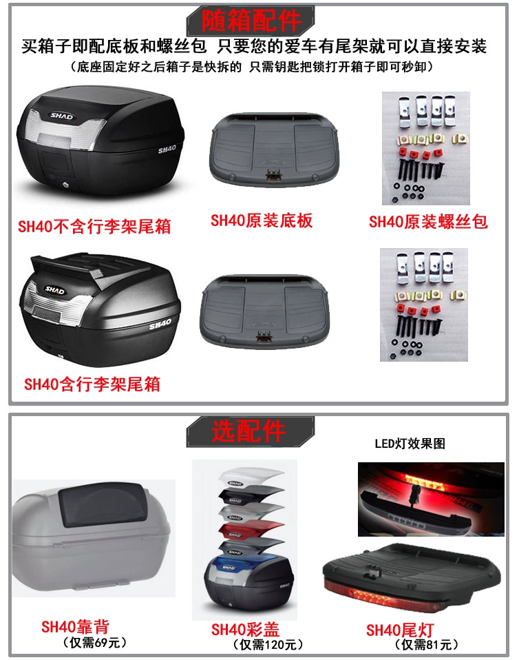 SHAD SID hộp đuôi BMW GW đuôi xe máy SH40 thân cây phát hành nhanh Bias Qiao Huanglong Mo Brigade