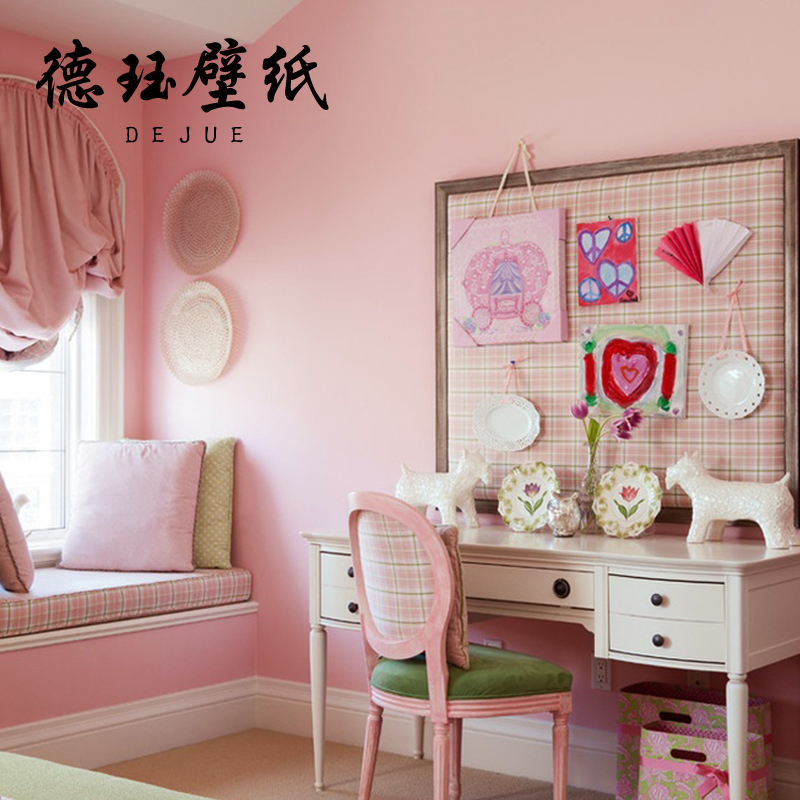 Nordic Unwoven Fabrics Pure Colour Pink Wallpaper Ins Wind Bedroom Children Room Wallpaper Girl Room Princess Powder