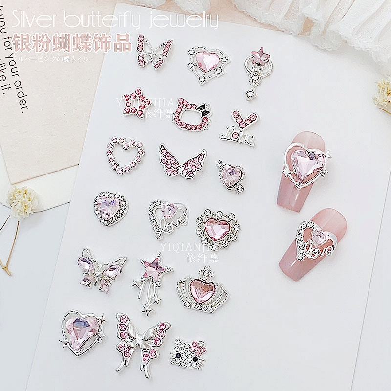 Pink Valentine's Day Nail Art Accessories with Diamond-Encrusted Peach Hearts, Butterflies, Love Hearts, Large Butterflies, Crowns, Alloy Cat Nail Rhinestones Pink Valentine's Day Nail Art Accessories with Diamond-Encrusted Peach Hearts, Butterflies, Love Hearts, Large Butterflies, Crowns, Alloy Cat Nail Rhinestones