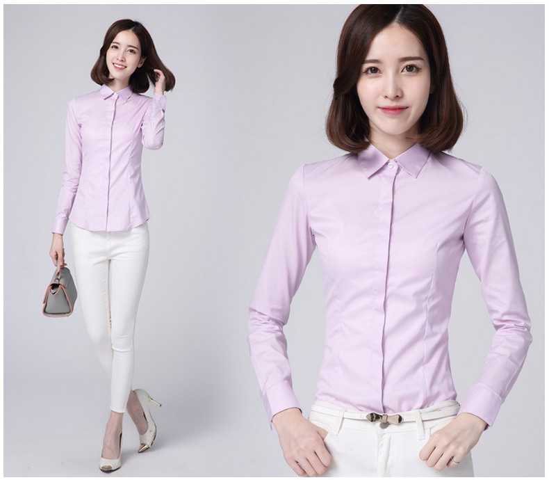 Mùa thu cổ áo sơ mi nữ dài tay kinh doanh dụng cụ chuyên nghiệp dụng cụ hải quân màu xanh đậm cửa đáy áo Slim miễn phí mẫu sơ mi nữ đẹp