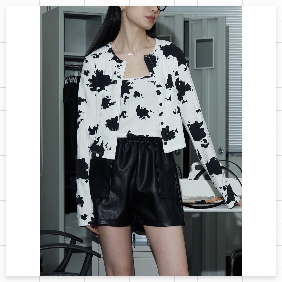 (FARM) Dairy Cow Tattoo Brooder Harnesses Cute Long Sleeves Short Version Open Flap Jacket Expats Slim Suit Female Blouse Spot