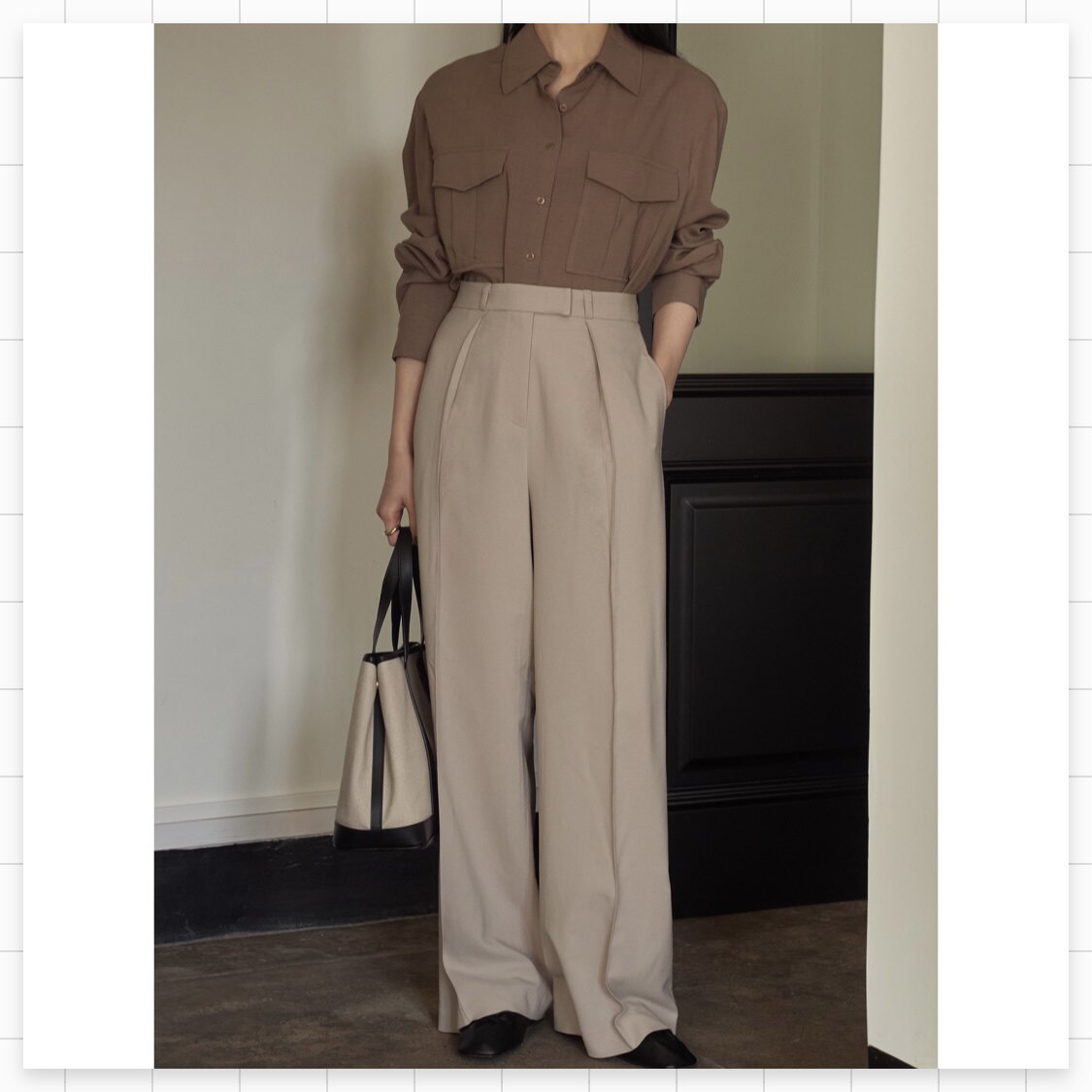 FARM | commuter 100 lap straight cylinder wide leg ultra high waist suit long pants slim cotton linen with its color beige spot