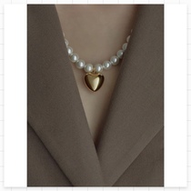 IMMLS retro French pearl three-dimensional love necklace peach heart pendant gold-plated wild sweet early spring new