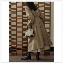 (FARM) French retro profile long trench coat Korean version of jacket classic khaki coat spot