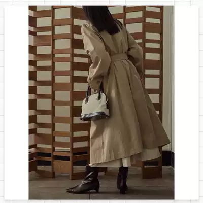 (FARM) French retro profile long trench coat Korean version of jacket classic khaki coat spot