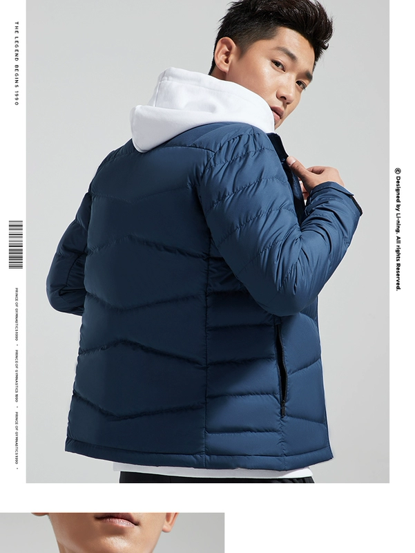 Li Ning xuống áo khoác nam 2018 mới tập luyện ấm áp cổ áo mỏng áo khoác ngắn mùa đông thể thao Ái