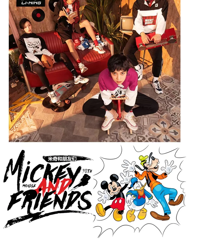 Li Ning Disney Mickey phối áo len nữ 2019 áo len mới mùa thu áo thun dài tay thể thao - Thể thao lông cừu / jumper