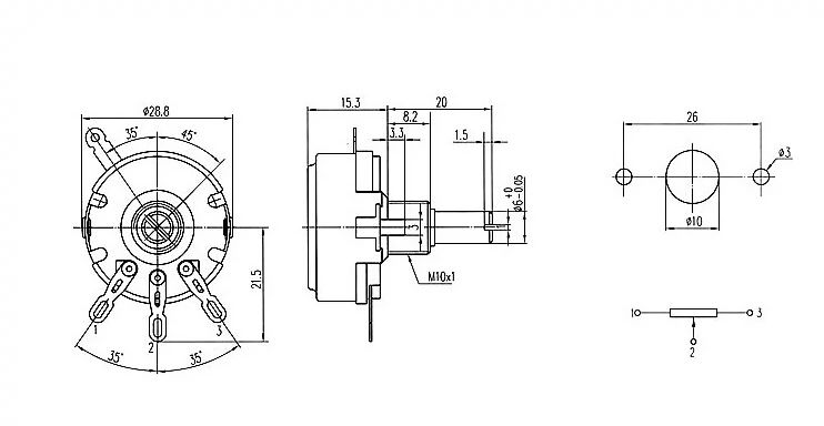 Chiết áp màng carbon một lượt Nantong Spark WTH118-1A 2W 1K 4K7 10K 22K 47K 470K