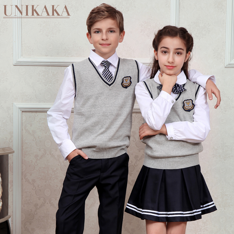 Unikaka English Kindergarten uniform Primary school uniform Class uniform Spring and autumn suit Vest Secondary school uniform