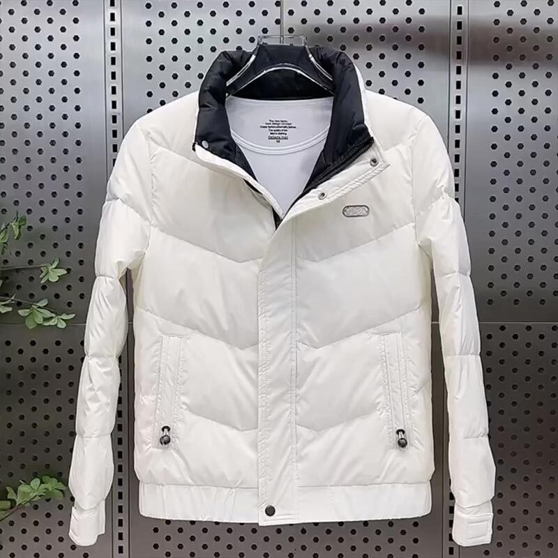 Mk Winter Men's down Jacket Trendy Brand Lightweight Stand Collar Plaid No-Wash Short Winter Thickened White Coat for Men Mk Winter Men's down Jacket Trendy Brand Lightweight Stand Collar Plaid No-Wash Short Winter Thickened White Coat for Men