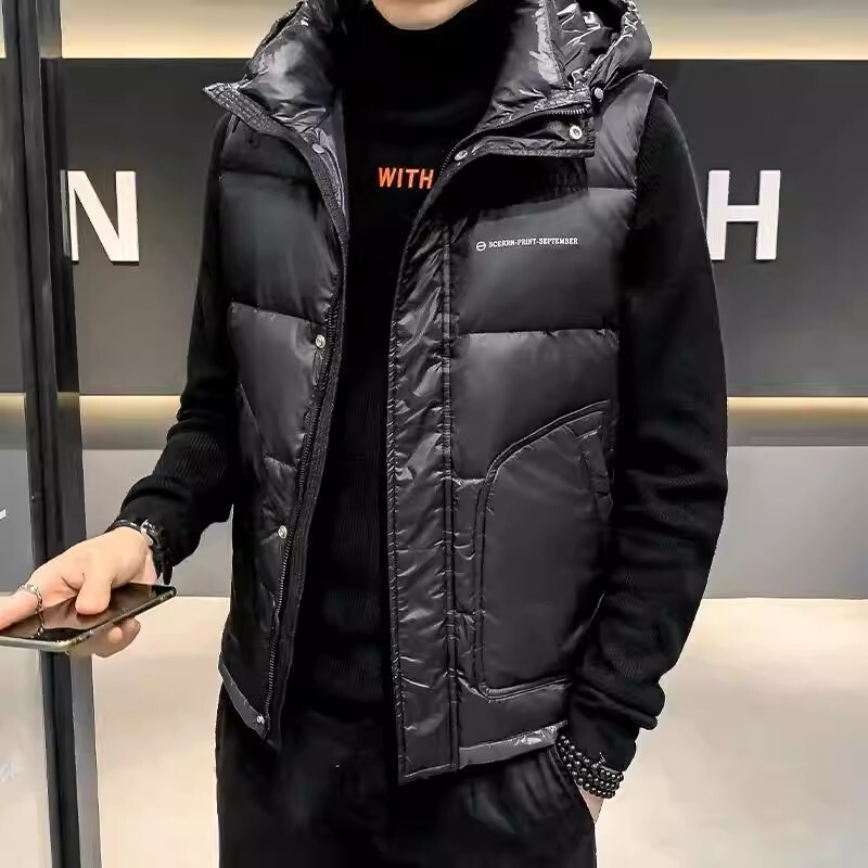 Mk Genuine Thickened Hooded down Jacket for Men, Winter High-End Large Pocket Black Versatile Outerwear Men's Vest Coat Mk Genuine Thickened Hooded down Jacket for Men, Winter High-End Large Pocket Black Versatile Outerwear Men's Vest Coat