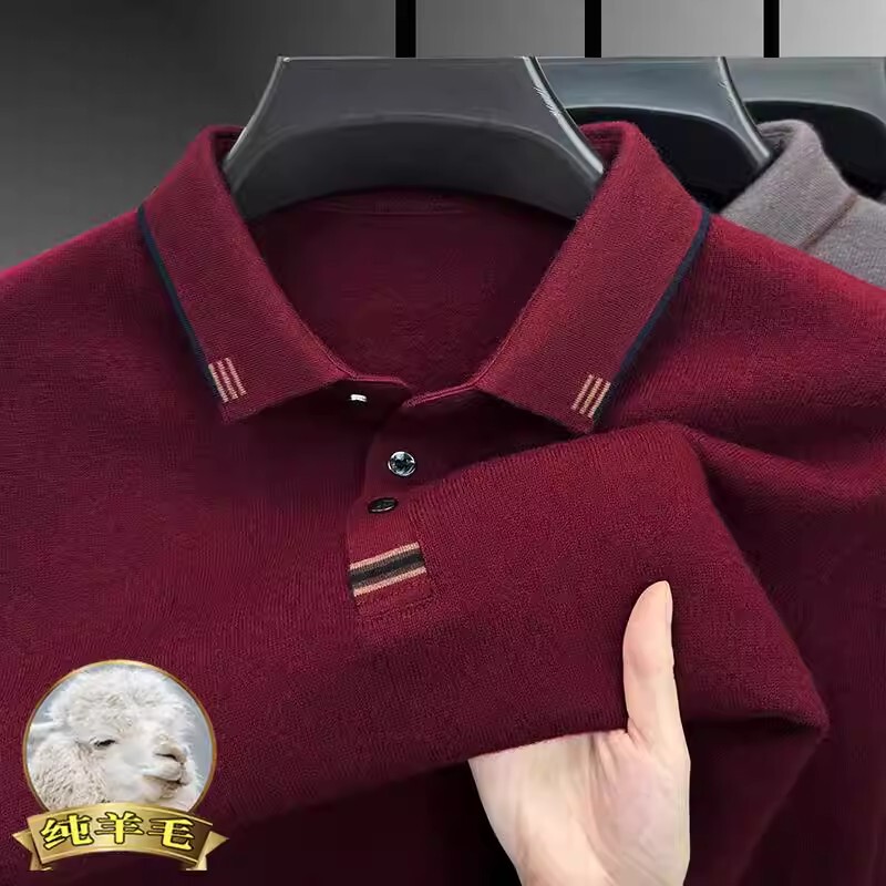Mk Genuine Red Wool Sweater for Men in Their Zodiac Year, High-End Winter 100% Wool Thickeneded Lapel Warm Men's Sweater