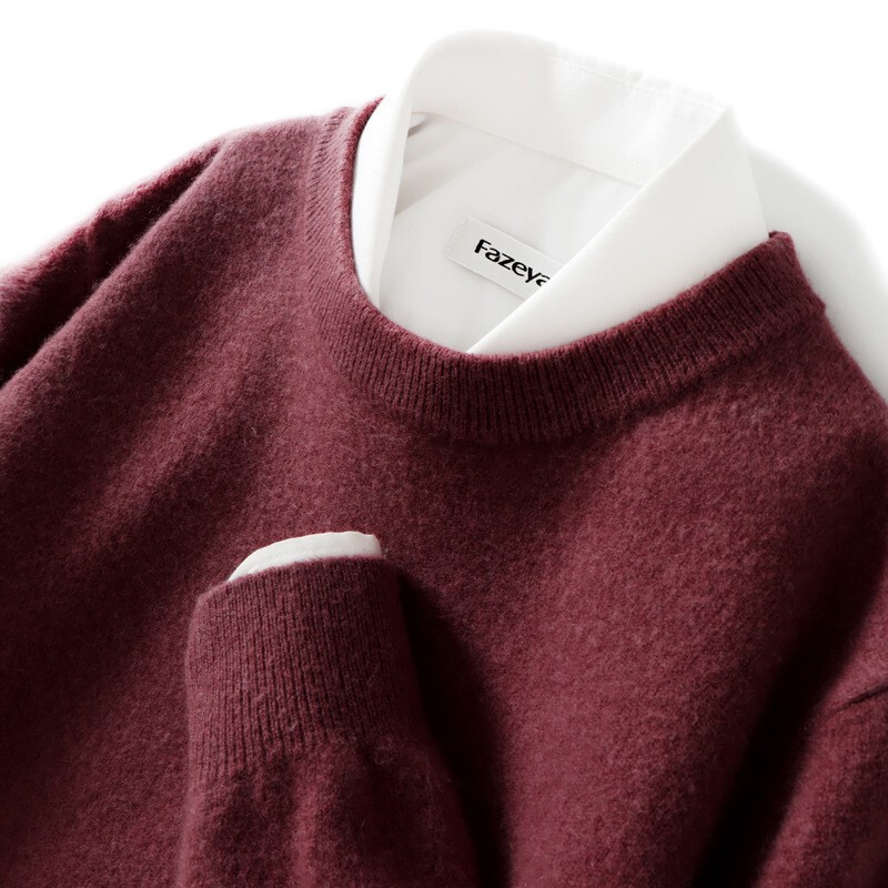 Mk Wool Sweater Men's 100% Pure Wool Round Neck Loose Sweater Business Casual Men's Cashmere Knitted Base Layer Sweater