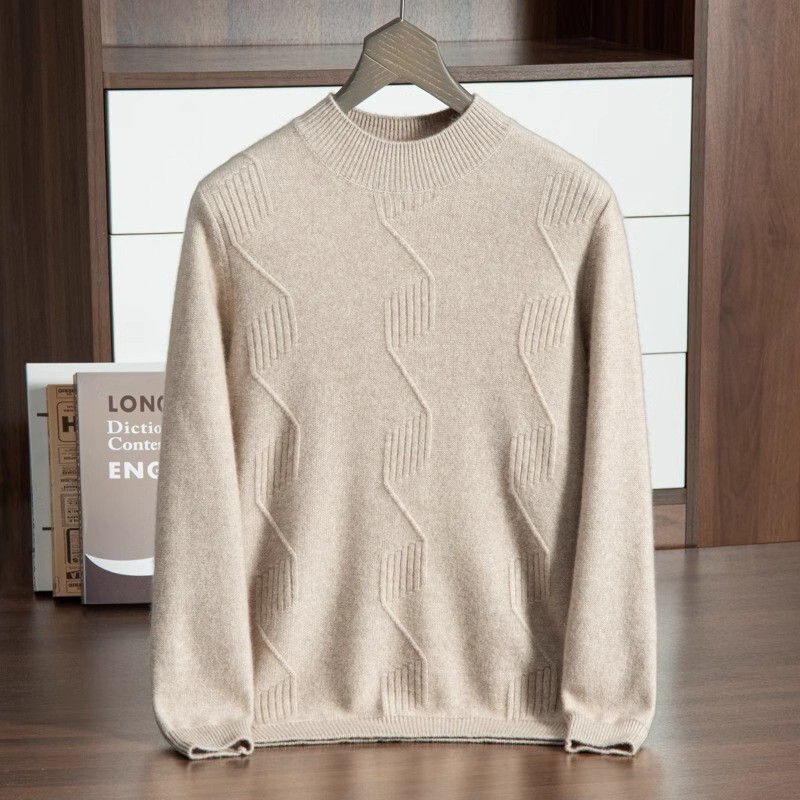 Mk Half-Turtleneck Cashmere Sweater for Men, 100% Pure Cashmere, High-End Business Casual, Loose and Thickened Men's Knitted Sweater
