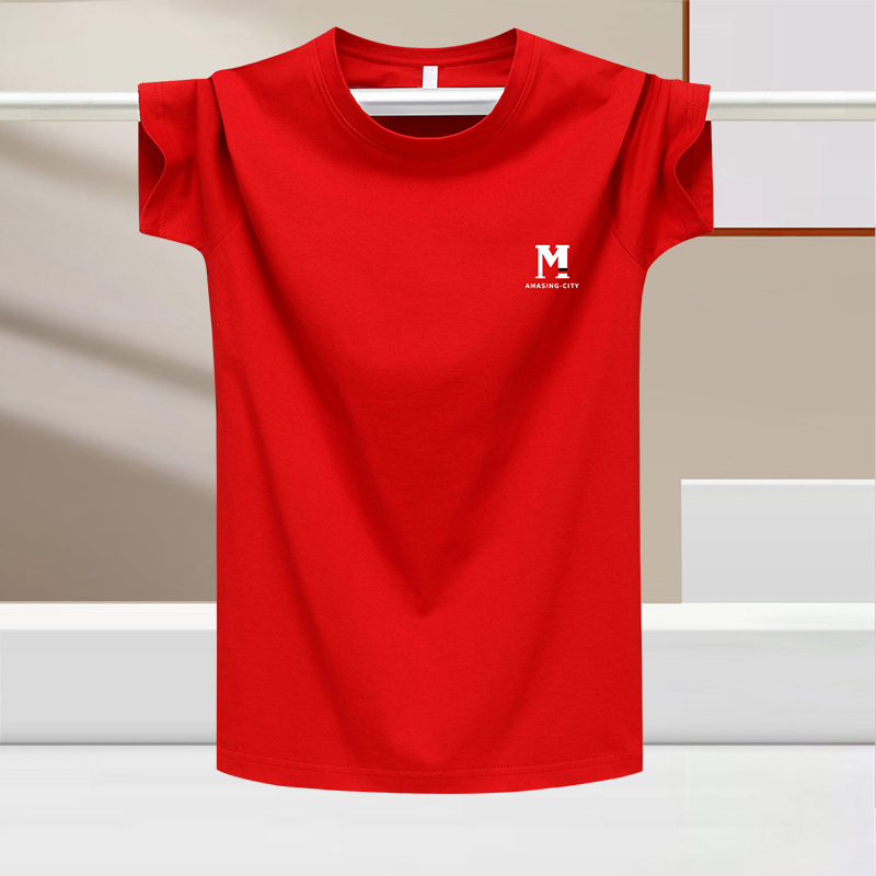 Mk Genuine Pure Cotton Round Neck Short-Sleeved T-Shirt Men's Summer New Classy Animal Year Big Red Trendyy Men's Tops