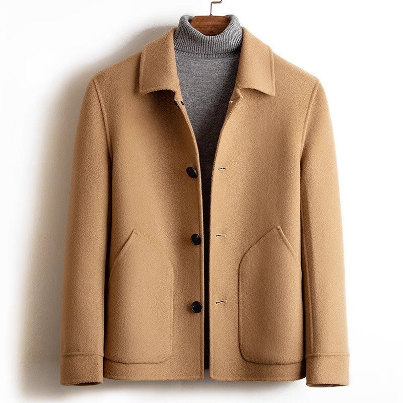 Mk Pure Handmade 100% Wool Coat Men's Short Style Autumn and Winter High-End Double-Sided Woolen Jacket Men's Woolen Outwear