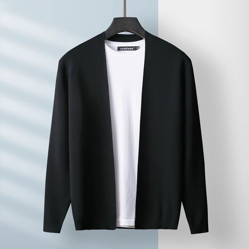 Mk Large Size Cardigan Jacket for Men 2026 New Spring and Autumn Thin Knitwear Casual Loose Black Men's Sweater Trendy