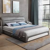 Simple modern leather bed 1 2 meters single crib 1 35m Tatami master bedroom double bed Small apartment storage bed