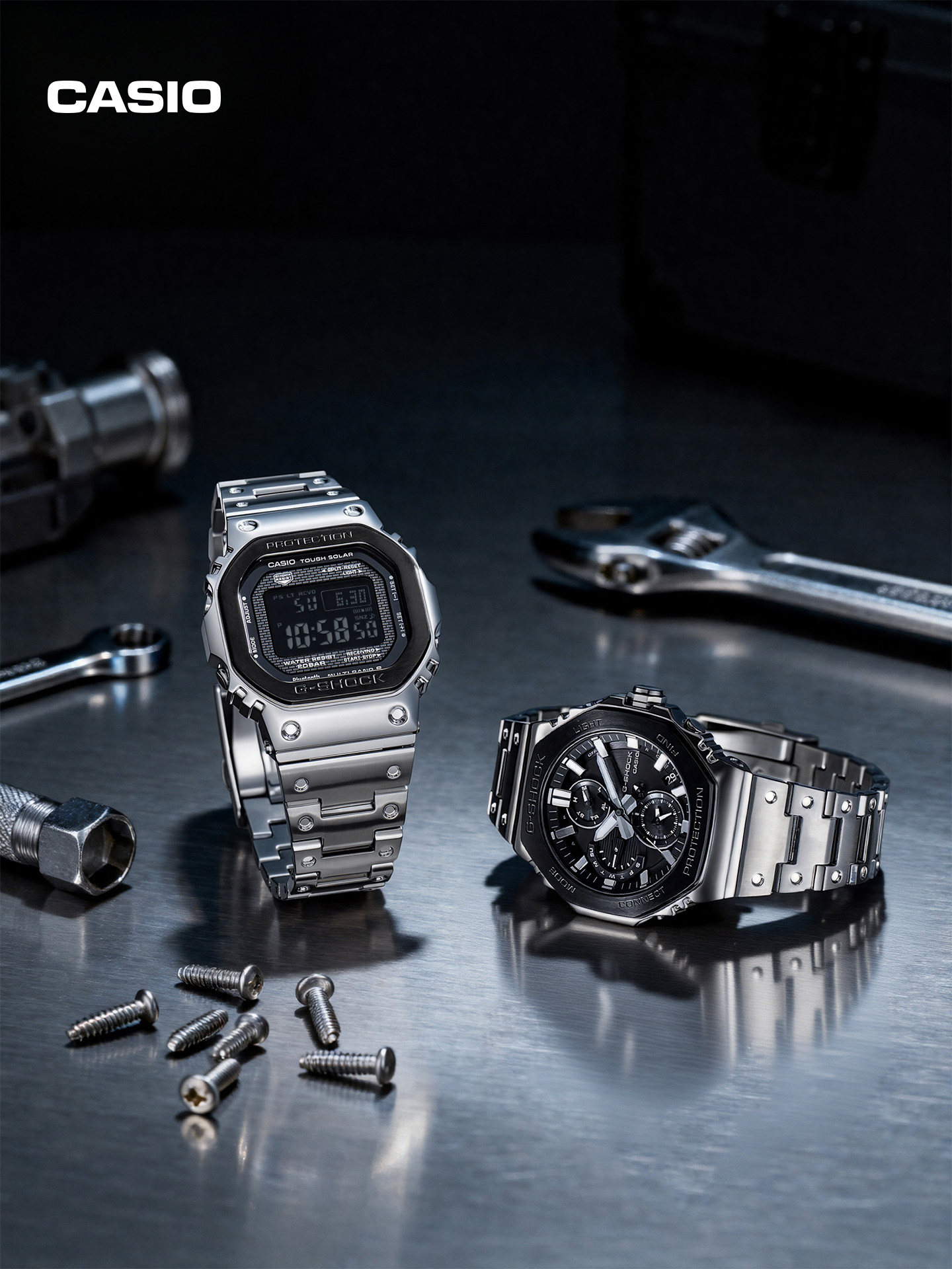 Casio Official Flagship Store B5000Bt/B2100Bt All-Metal Square Octagonal Sports Watch G-Shock