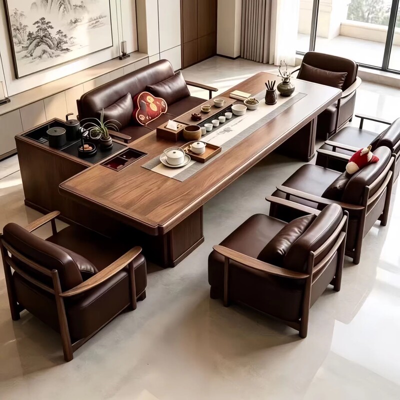 New Chinese-Style Solid Wood Tea Table, Song-Style Aesthetic, Suitable for Home and Office Use, Large Tea Brewing Table, Minimalist Design, Can Be Used as a Living Room Tea Table
