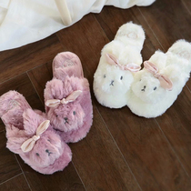 ins cute cartoon plush rabbit cotton slippers autumn and winter girl heart home home exposed toe indoor non-slip