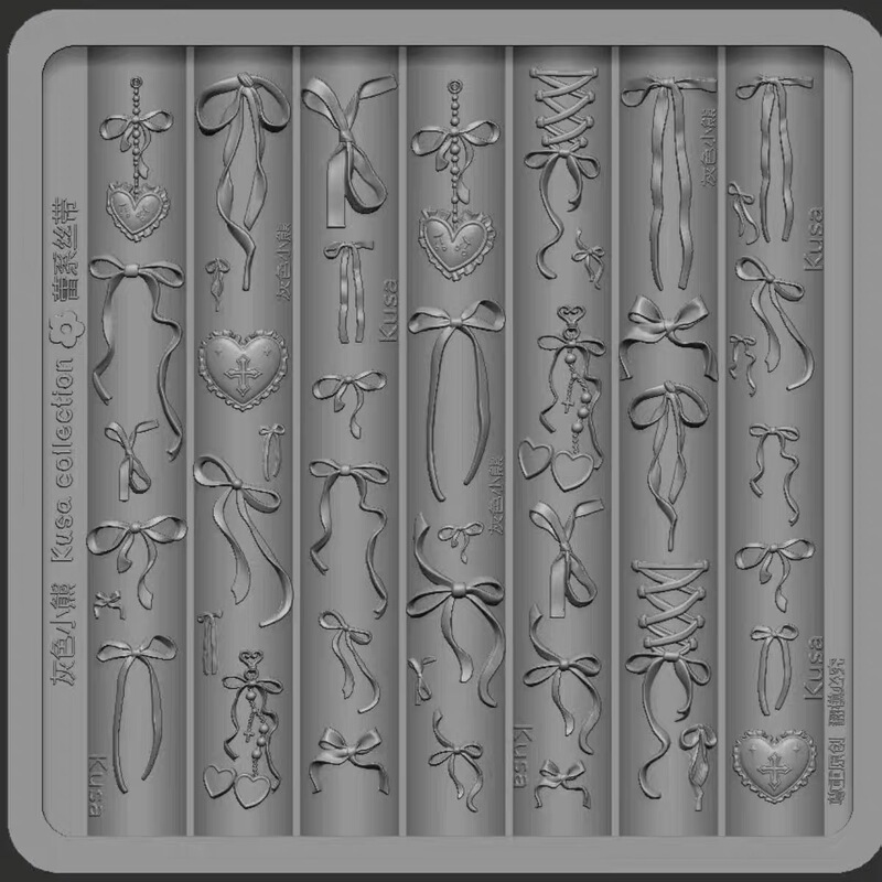 【Nail Art Mold】Little Grass Collaboration Gray Bear Sweet Ribbon Bow Sweet Style Bow Nail Art Mold