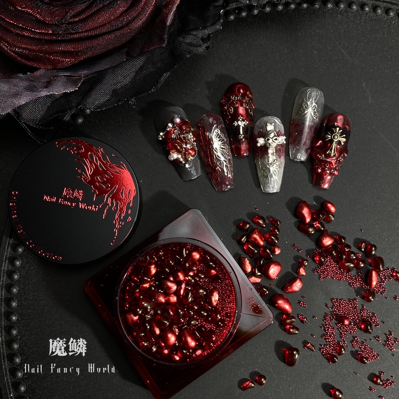 【Magic Scale Blood-Colored Material】Nail Art Blood-Colored Red Nude Diamond Metallic Red Crushed Stone Blood-Colored Nail Art Material