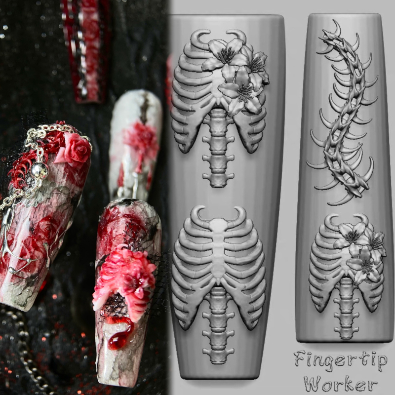 【Nail Art Mold】Fingertipworker Original Niche Exquisite Dark Style Three-Dimensional Human Rib Cage Spine