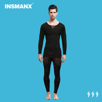 Insmanx Men's Shaped Body Tights Fall Winter Shaped Long Sleeve Trouser Set Shaped Bottom Tights
