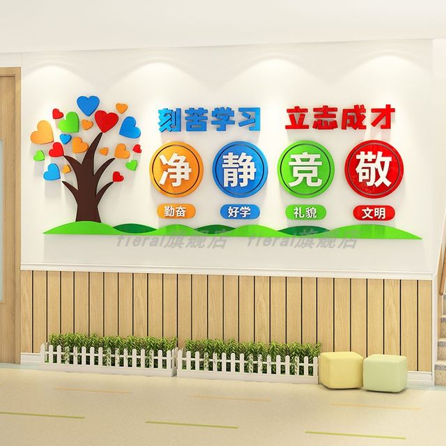 When Entering the Class, the Atmosphere Is Quiet. Classroom Decoration Artifacts, Inspirational Slogans, Elementary School Cultural Background Wall Stickers