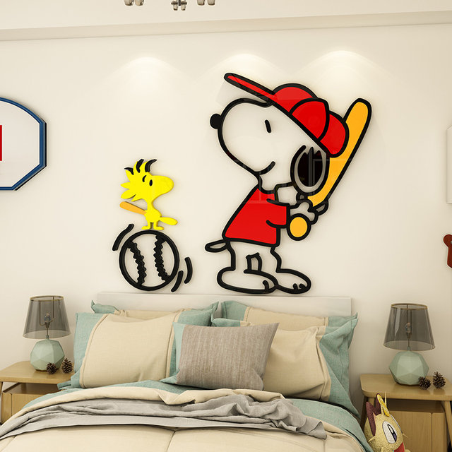 Snoopy 3D Stereo Wall Stickers for Boys' Room Layout, Bedroom Bedside Cartoon Stickers, Kidsren's Room Wall Decoration