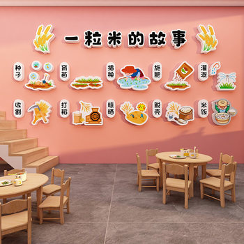 Finished Kindergarten Environmental Creation Theme Wall Stickers: the Story of a Grain of Rice, Daycare Class Materials, Corridor Cultural Wall Decoration