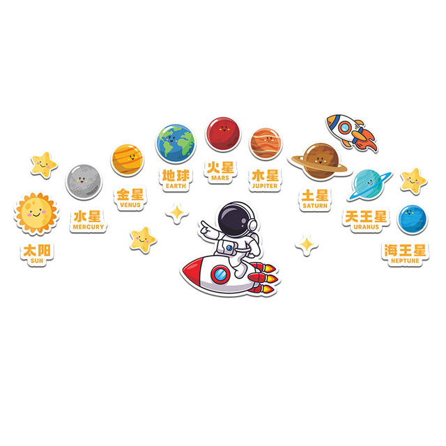 Kindergarten Environmental Creation Materials Theme Wall Stickers Finished Product Eight Planets Astronauts Corridor Hallway Cultural Wall Decoration