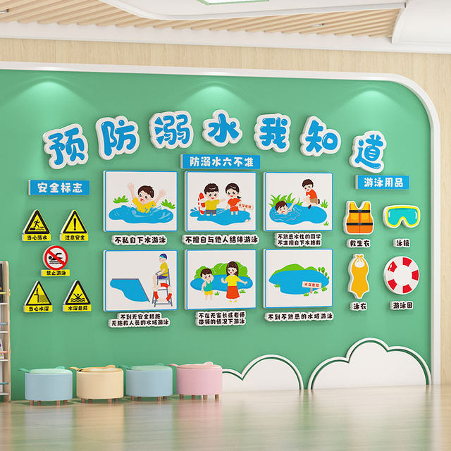 Kindergarten Anti-Drowning Safety Education Promotional Theme Cultural Wall Stickers Finished Product Corridor Environment Creation Hallway Wall Decoration