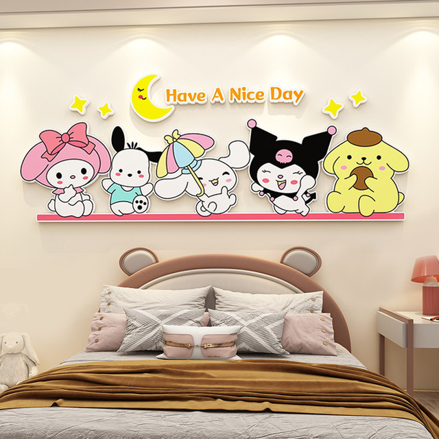 Children's Room Decoration Cartoon Kuromi Cinnamon Dog Wall Stickers Boys and Girls Bedroom Bedside Background Wall