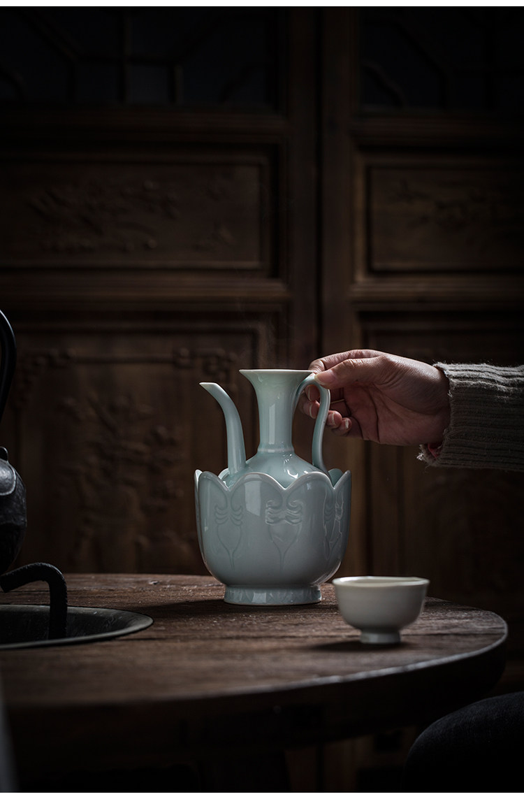 宋代瓜棱茶壺點茶壺湖田窯影青雕刻執壺溫酒器景德鎮傳統酒壺套裝|家用