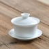 Ngọt ngào tráng men trắng gốm Sancai tô riêng bìa Jingdezhen chén trà bằng sứ trắng chén trà Kungfu Bộ trà Kungfu kèn có thể được tùy chỉnh - Trà sứ