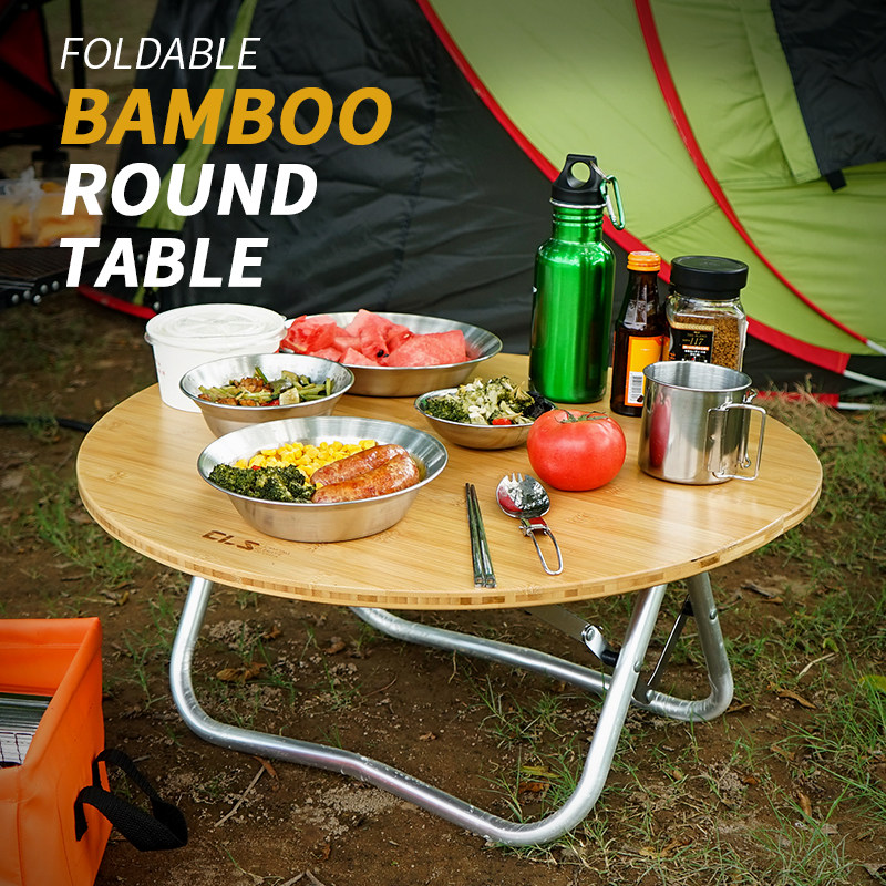 New outdoor portable folding table Vehicular Bamboo Board Table Folio Small Round Table Camping Easy Barbecue Picnic Table