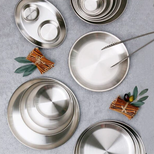 Обеденная тарелка из нержавеющей стали, посуда, комплект, увеличенная толщина, простой и элегантный дизайн