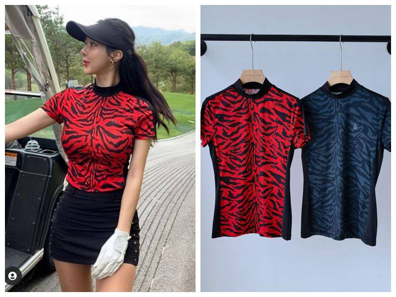 Korean an golf women's short-sleeved half-high collar quick-drying elastic perforated breathable thin section BAO WENgolf women's T