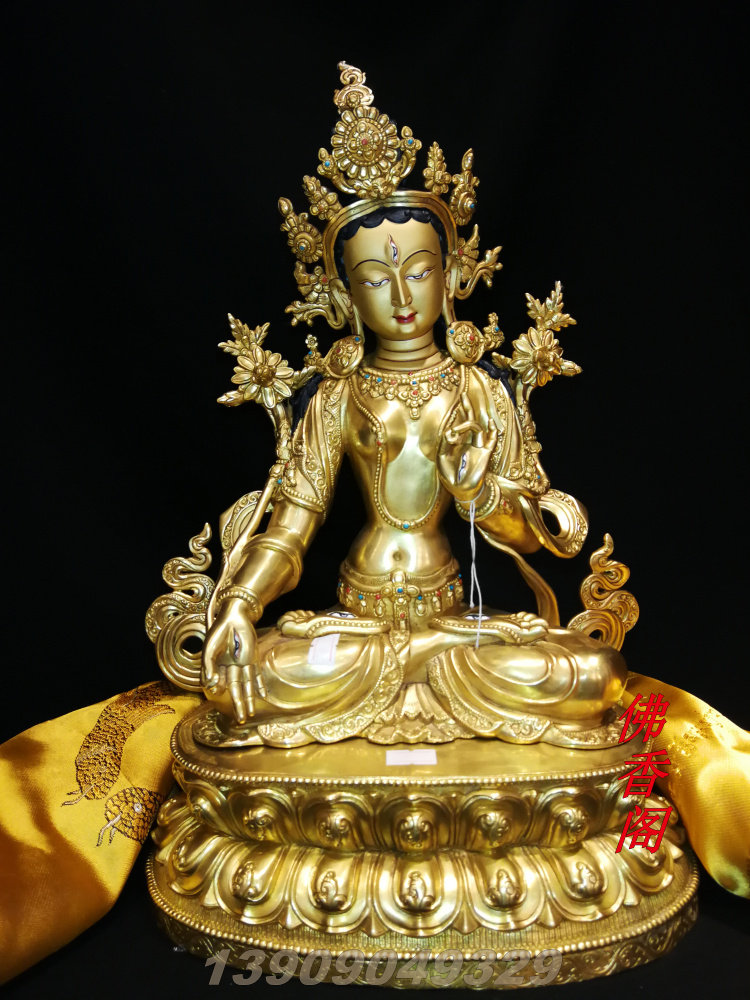 Nepal handmade 40cm bouquets full-time gold interpretation Chaldean craftsmanship White degree Mother statue of Tibetan Buddhism