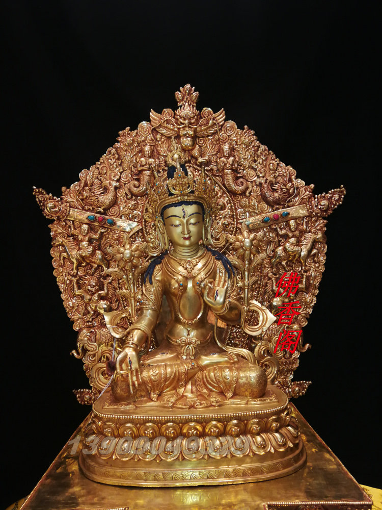 Nepal manual import of the piece of gold backlight 57cm high Buddha statue 33cm white image