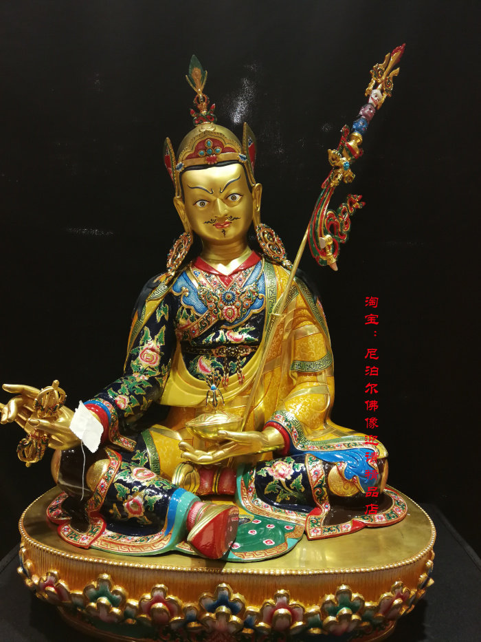 Nepalese Tantra Buddha Lipper Coated Mineral Pigment Colored Buddha statue 72cm Lotus Peanut Master