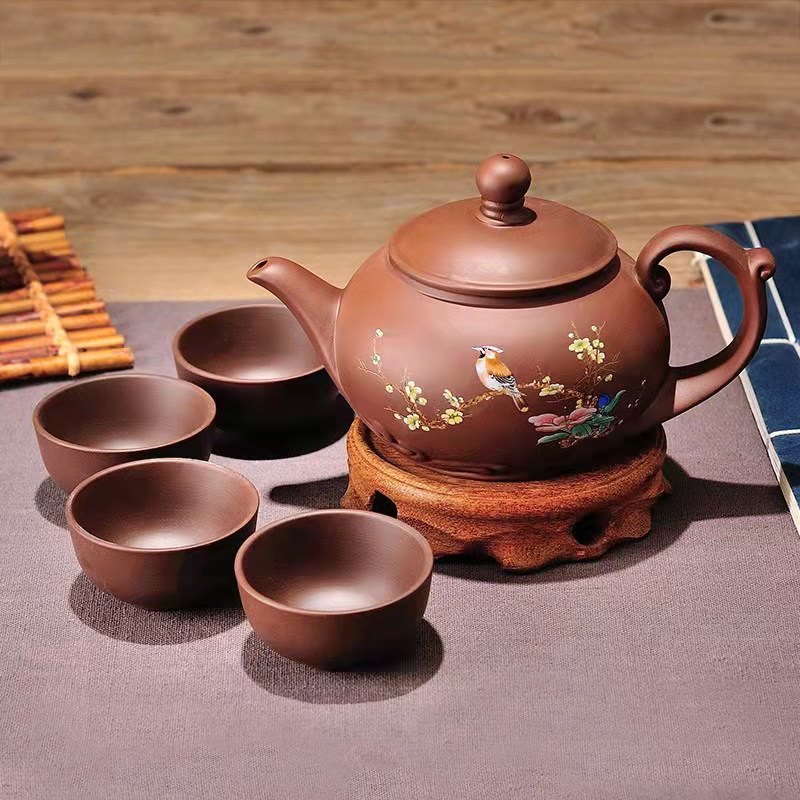 Lixing Purple Sand Tea Cup Pure Artisanal color Painted West Schisch Pot Imitation Ancient Jug Teapot Set Group Tea Cup Kutian Tea With Tea Maker